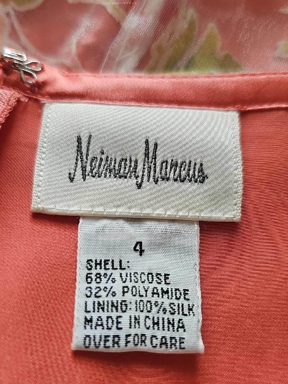 Neiman Marcus Coral Pink Floral Pencil Skirt,  Sheer Overlay. Size 4 - Picture 6 of 9